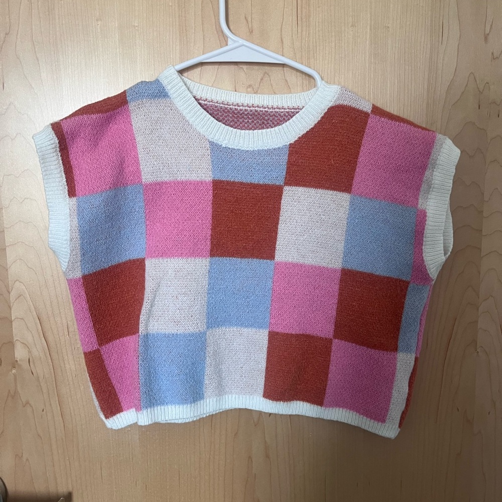 Colorful Checkered Knit Crop Top